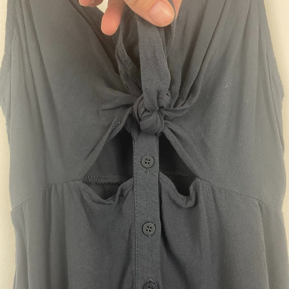 TOPSHOP Blue‎ Gray Grey Keyhole Knotted Midi Dress Linen Blend US 4 - Picture 7 of 12
